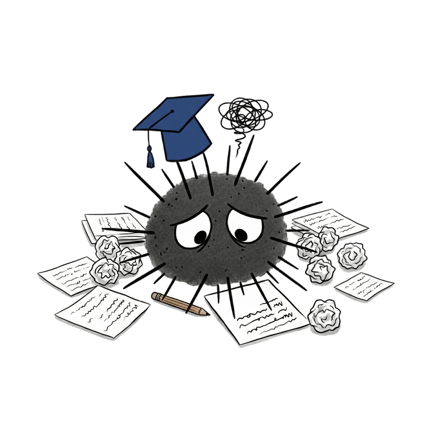 Uni mascot with essays